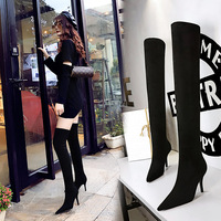 9822-2 European and American style simple winter boots wine glass heel high heel pointed suede sexy thin Knee Boots