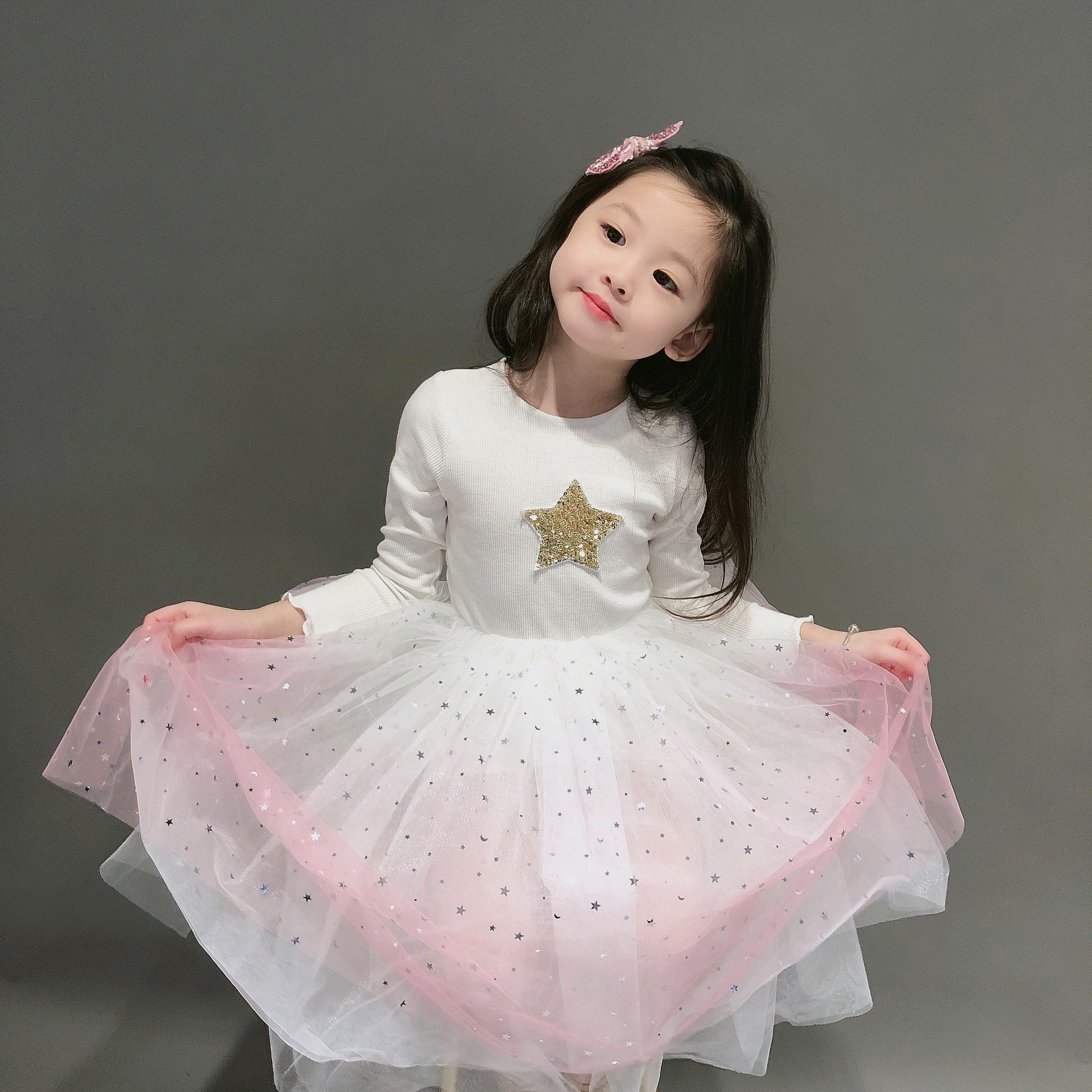 2021 Spring and autumn season Girls dress INS children tutu star Yarn skirt Western style baby David Princess Dress