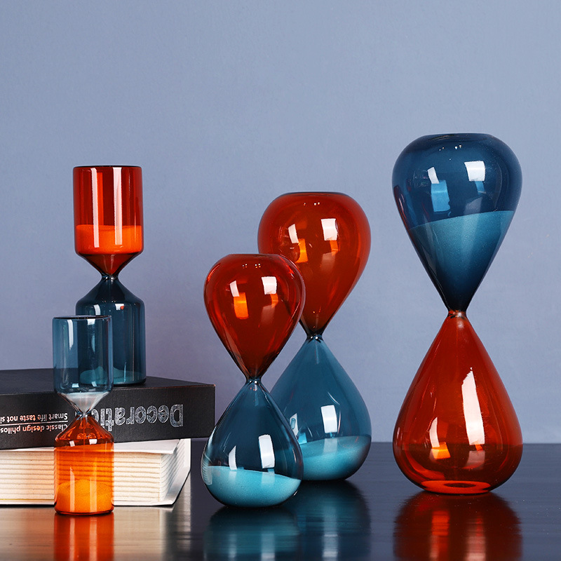 北欧彩色玻璃沙漏计时器时间摆件客厅书房办公桌面装饰品生日礼物|ru