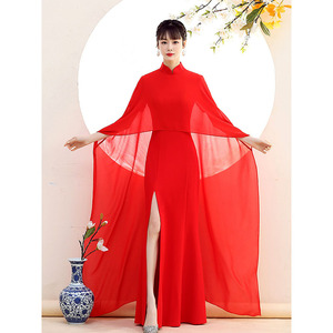 Women blue red chinese dresses miss etiquette qipao dresses model Show cheongsam singers performance ancient cheongsam dresses