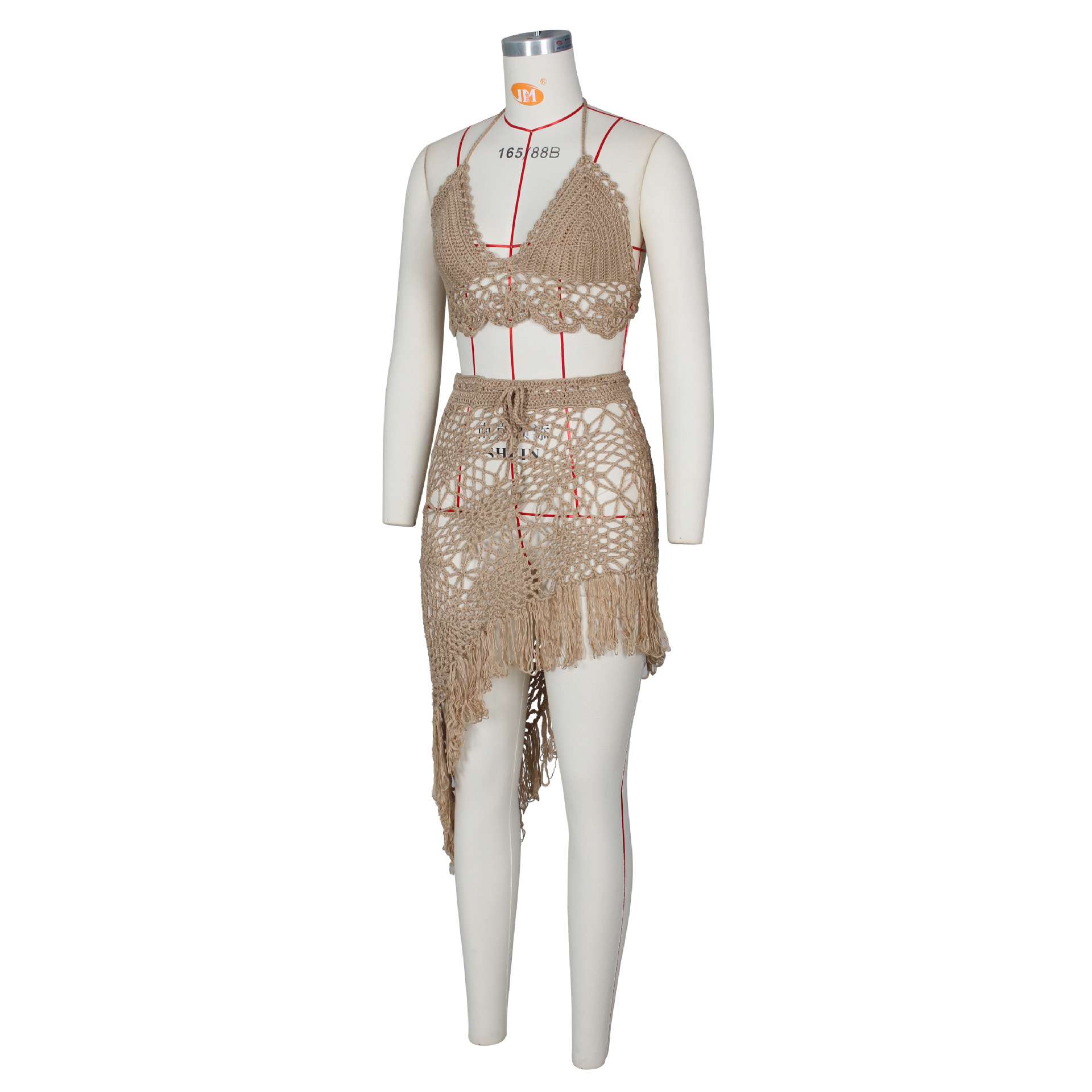 Hot Sale European And American Women's Fashion Sexy Handmade Crochet Tassel Casual Beach Swimwear Set_ecoleips.com