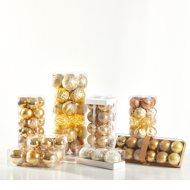 6cm 8cm bola de oro de Navidad bola pintada bola galvanizada dibujada a mano caja de regalo de decoración de Navidad colgante