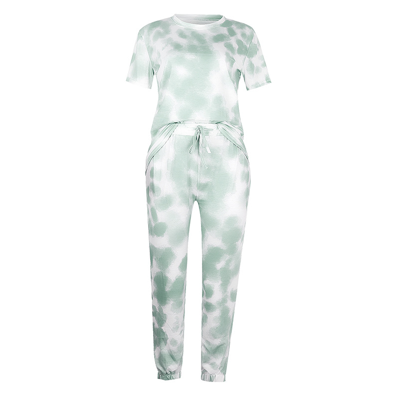 Pijamas de manga corta con efecto tie-dye con estampado de color degradado de nuevas mujeres calientes NSKX6239