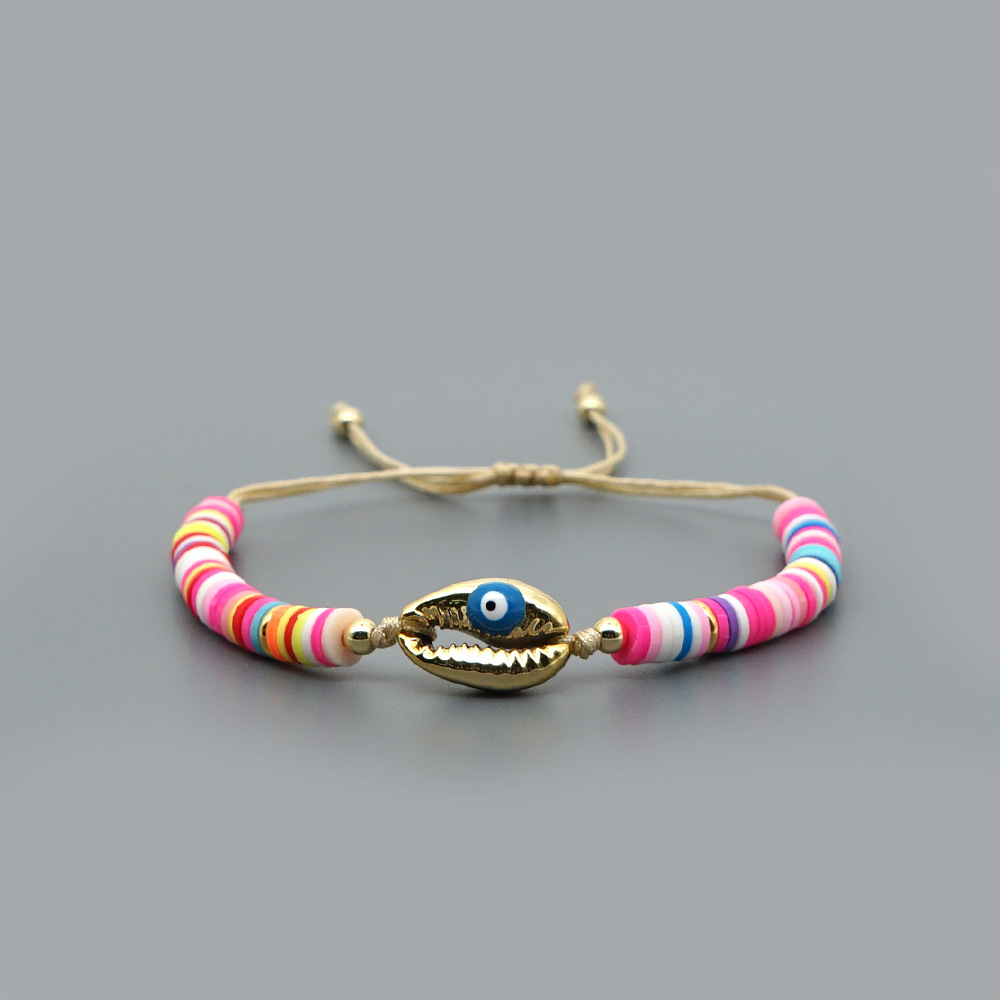 Pulsera Femenina Simple Bohemia Playa Viento Natural Concha Gota De Aceite Mal De Ojo Tejido A Mano Pieza De Barro De Cerámica Amistad Cuerda display picture 12