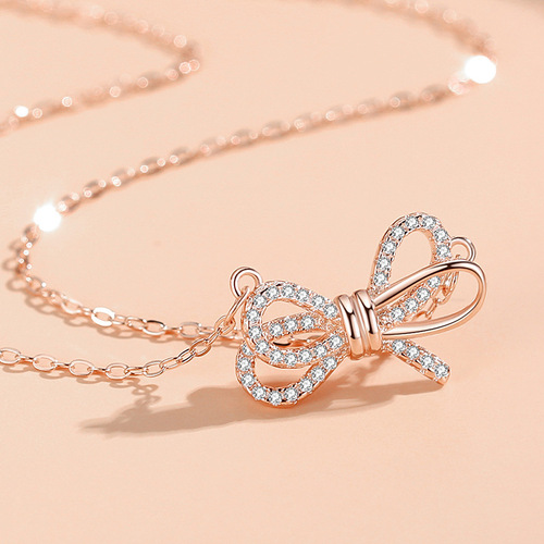 s925 sterling silver flash diamond bow necklace women's new trendy neck chain cold style design ins clavicle chain gift