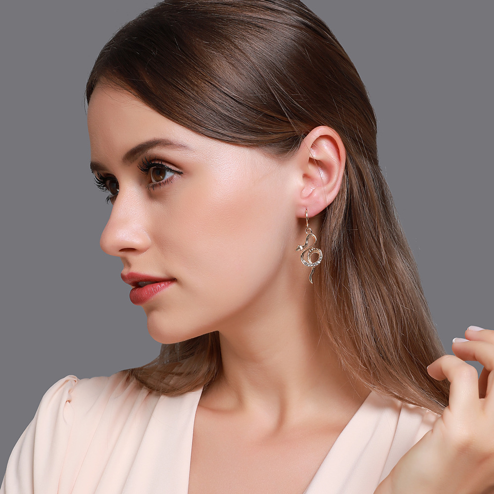 Nouvelles Boucles D'oreilles Tempérament Boucles D'oreilles De Luxe Boucle D'oreille Personnalité Pleine Diamant En Forme De Serpent Longues Boucles D'oreilles Dames Boucles D'oreilles En Gros Nihaojewelry display picture 2