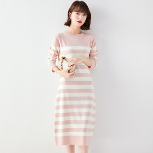 Spring and summer new style striped long sleeve fashion bottomed knitted skirt
