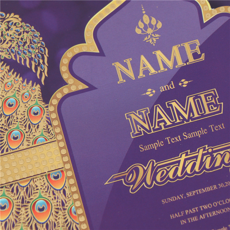 Wholesale color-printed logo, gold-embossed exquisite peacock wedding invitations, customized couple love birthday cards detail image 7