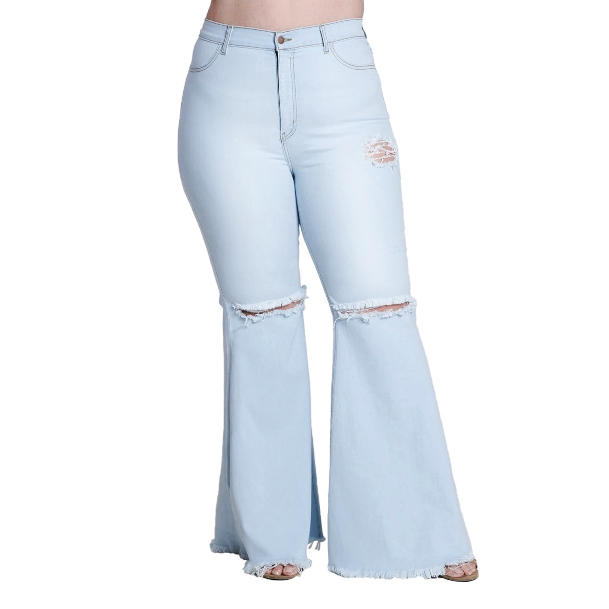 Holes Stretch Slim Plus Size Flared Jeans NSSF89989