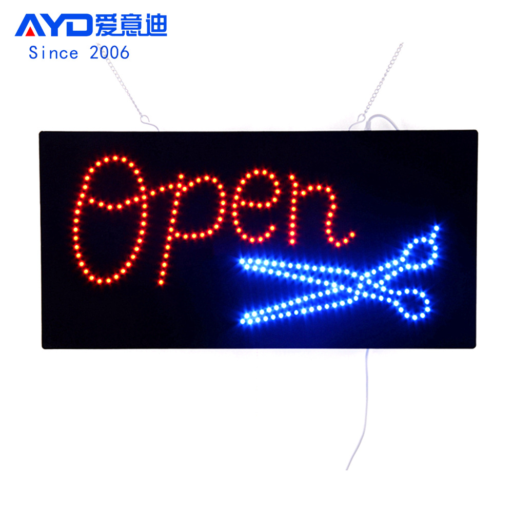 LED广告牌 剪刀电子招牌动画 LED Hair Cut Salon Open Sign