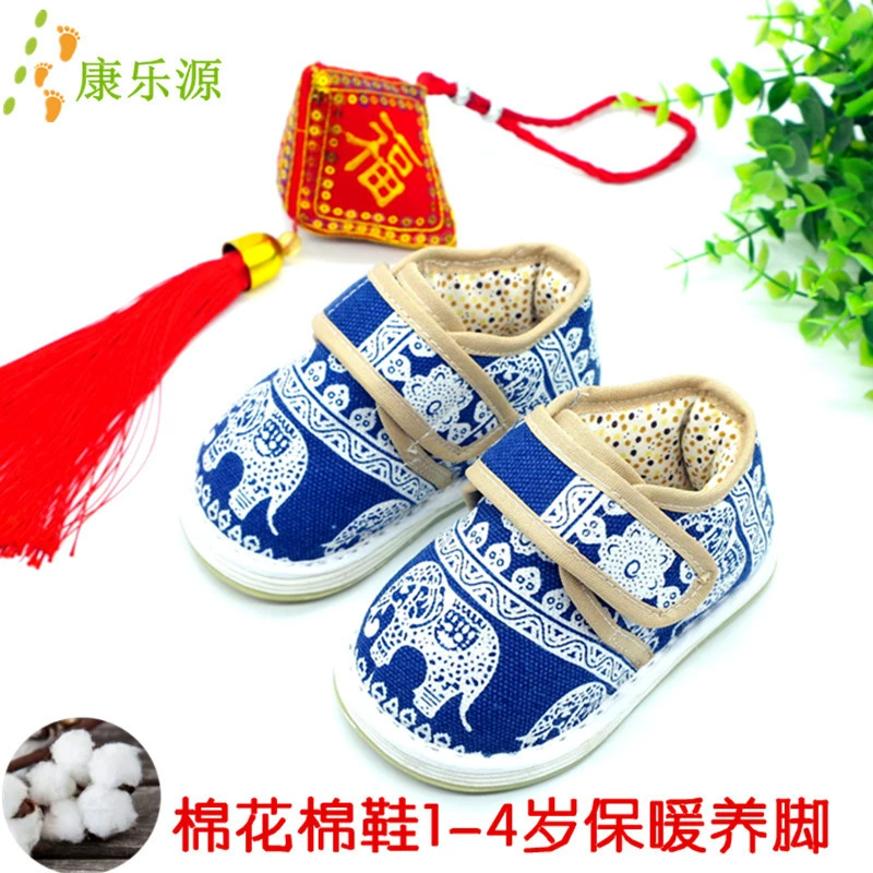 Зимние детские хлопчатобумажные туфли ручной работы с подошвой из лазаньи для мальчиков и девочек От 1 до 3 лет теплые детские традиционные толстые Мультяшные туфли