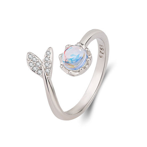 Korean version of the forest sweet ring mermaid tears moonstone micro-set ring women's opening adjustable beautiful versatile ring