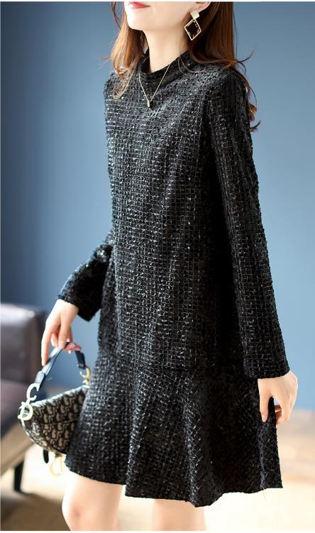 宝诗黎小香风亮片丝绒连衣裙女2020新款气质荷叶边短裙洋气裙子秋