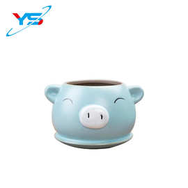 厂家直销欧美陶瓷卡通色釉熊花盆动物仿真植物多肉家居园艺盆栽