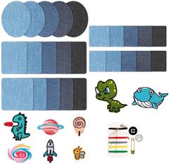 Cut pieces of Junle denim fabric, rectangular elliptical back adhesive patches for bags, elbows, trouser knees, hole repair