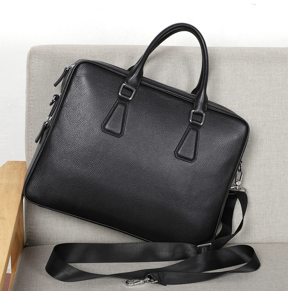 Túi xách tay nam công sở da bò lớp đầu kiểu ngang dung tích lớn 38×29,5×9 cm — Màu đen chi tiết 19