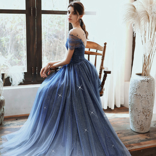 fashion Blue Red Glitter Evening Dresses Wedding Party fantasy party atmosphere toast carnival cocktail banquet host singers long evening dress