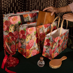 Fashion rose handbag clothing store retro Hanfu shopping bag gift bag thickened paper bag packaging bag
