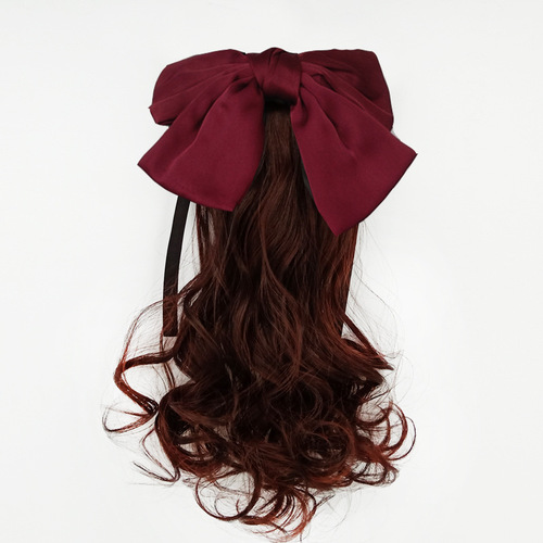 Children's Horse Tail Fake Hair for Girls, Medium-Long Wavy Hair with Bow, Hair Accessory with Horse Tail Band