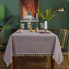 樂軒秀粉色格子流蘇桌布日韓棉麻小清新裝飾桌布台布外貿出口定製
