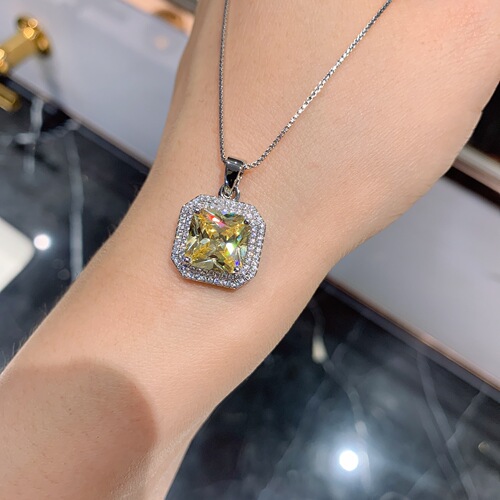 Zhuang Shengsheng Jewelry: Popular Online Live Stream Bestsellers — Faux Yellow Diamond Pendant Earrings & Necklace Set for Women, Featuring Colorful Gemstones