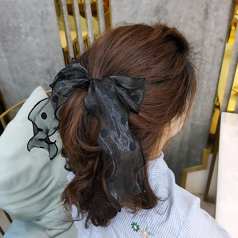 Koreanische Version Des Neuen Super-feen-streamer-haarrings Mit Einfachem Tupfen-organza-haarseil Niedlichen Großen Schleifen-gummiband-haarschmuck display picture 2