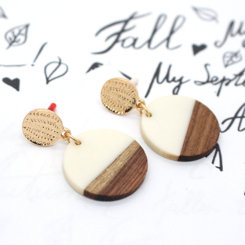 Fashion Jewelry Original Simple Earrings Resin Wood Stitching Earrings Wholesale Nihaojewelry display picture 2