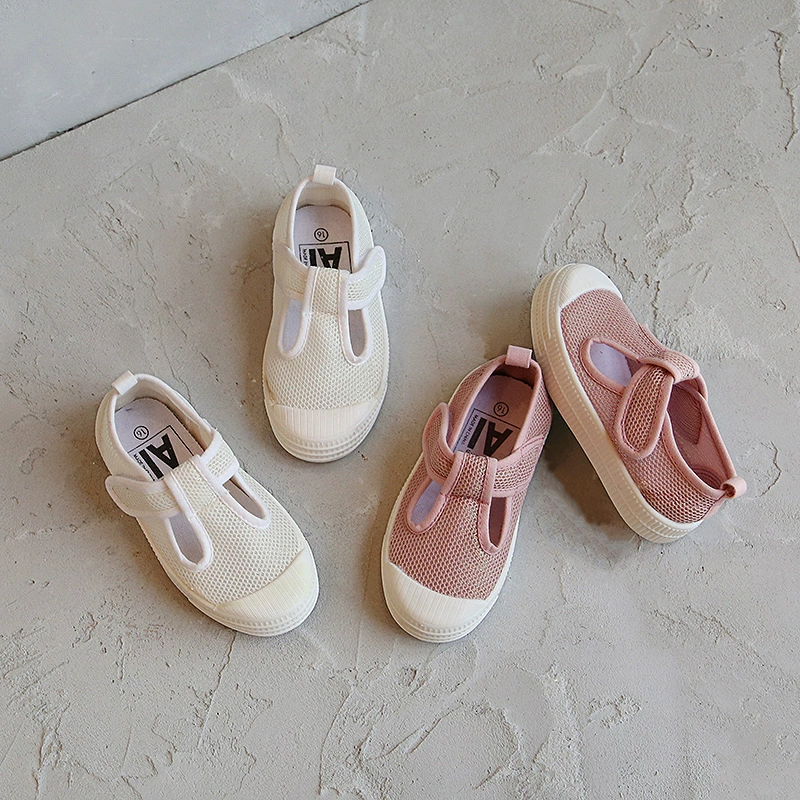 Весной и летом новая сетчатая полая дышащая Т-образная обувь, полу-сандалии для девочек, детский сад, мягкая подошва От 2 до 8 лет