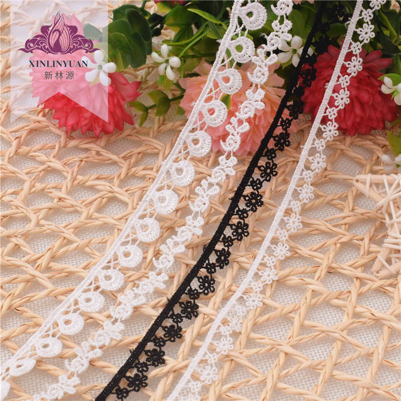 黑白色水溶涤光细线刺绣花边条码 家纺服装饰品锁骨链辅料小花边