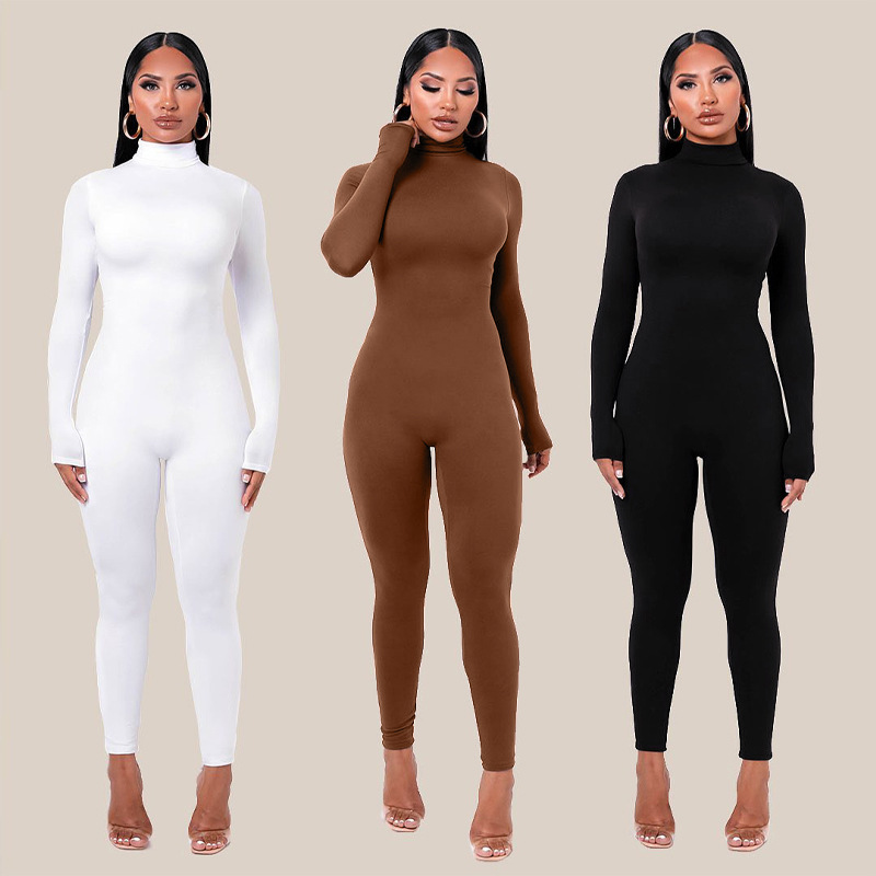 European and American women's wear Amazon cross-border trade autumn new solid color skintight sports fitness jumpsuit pants women