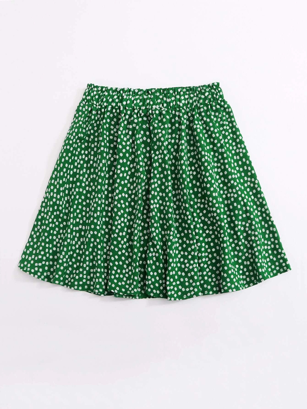 summer new hot selling green pleated ruffled half-length floral lace-up A-line skirt NSDF1551