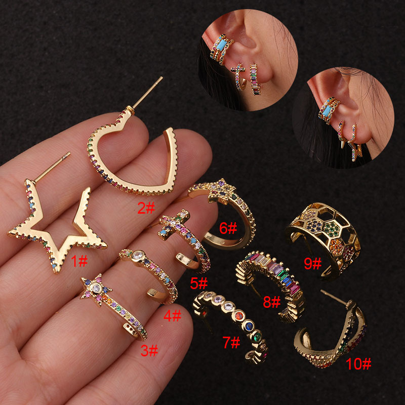4g Weight Earrings Classification Housewarming, Anniversary, Business, Wedding, Travel, Birthday, Festival Occasion Copper Material Star Pattern Women'S Gender Inlaid Zircon Design Ethnic Style Style Personality Five-pointed Star Earrings Color Zircon Earrings 无