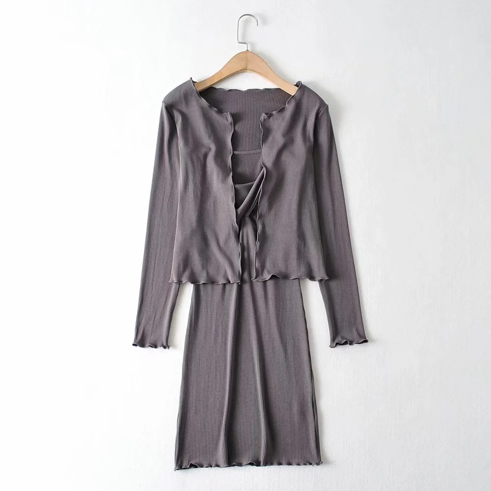 temperament solid color dress cardigan two-piece  NSAC32712