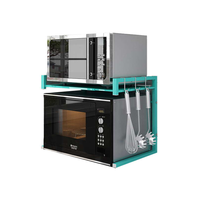 厨房置物架伸缩可调节微波炉架电饭煲烤箱收纳架双层落地简约粉色