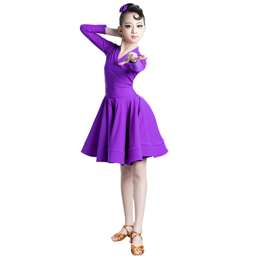 Children blue red violet Competition latin dance skirts regulation dress big swing Latin Dance Skirt Set pink green Latin dance dress for girls