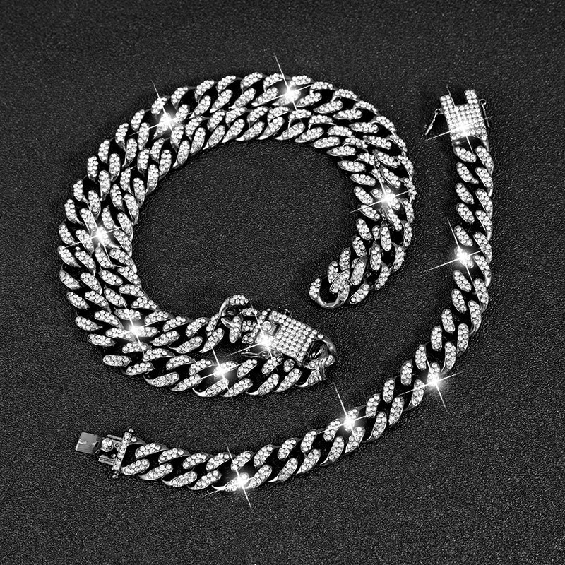 Set di braccialetti per orologio da uomo Set di 3 pezzi di gioielli per orologi stile hip-hop, collana con bracciale per orologio quadrato pieno di diamanti_voghion.com