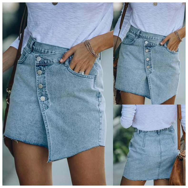 Irregular Multi-Buttoned Denim Skirt NSJRM81958