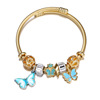 Golden fuchsia bracelet stainless steel, pendant, accessory, gradient, Korean style