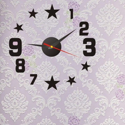 新款贴钟钟表亚克力艺术挂钟立体客厅表静音3D墙贴钟表星星数字款