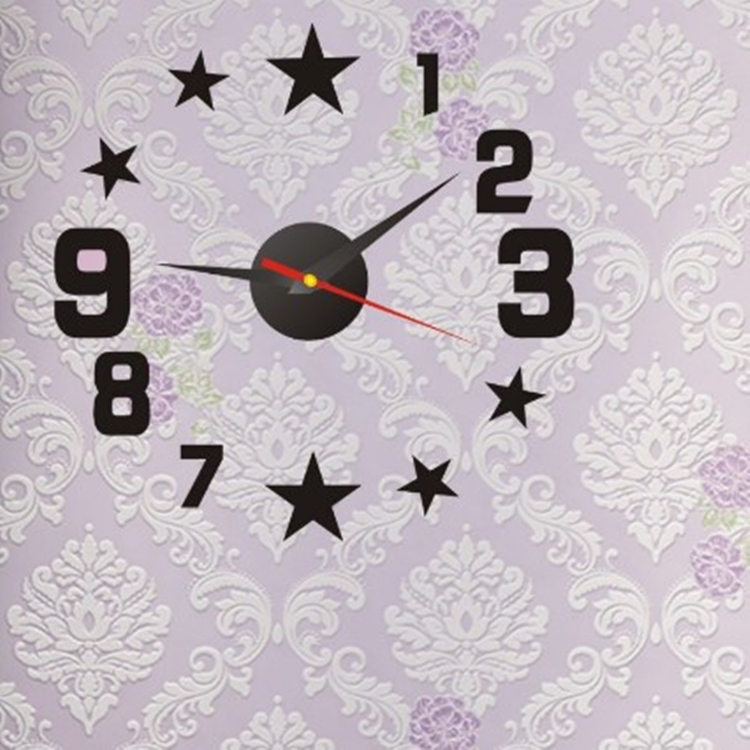 新款贴钟钟表亚克力艺术挂钟立体客厅表静音3D墙贴钟表星星数字款