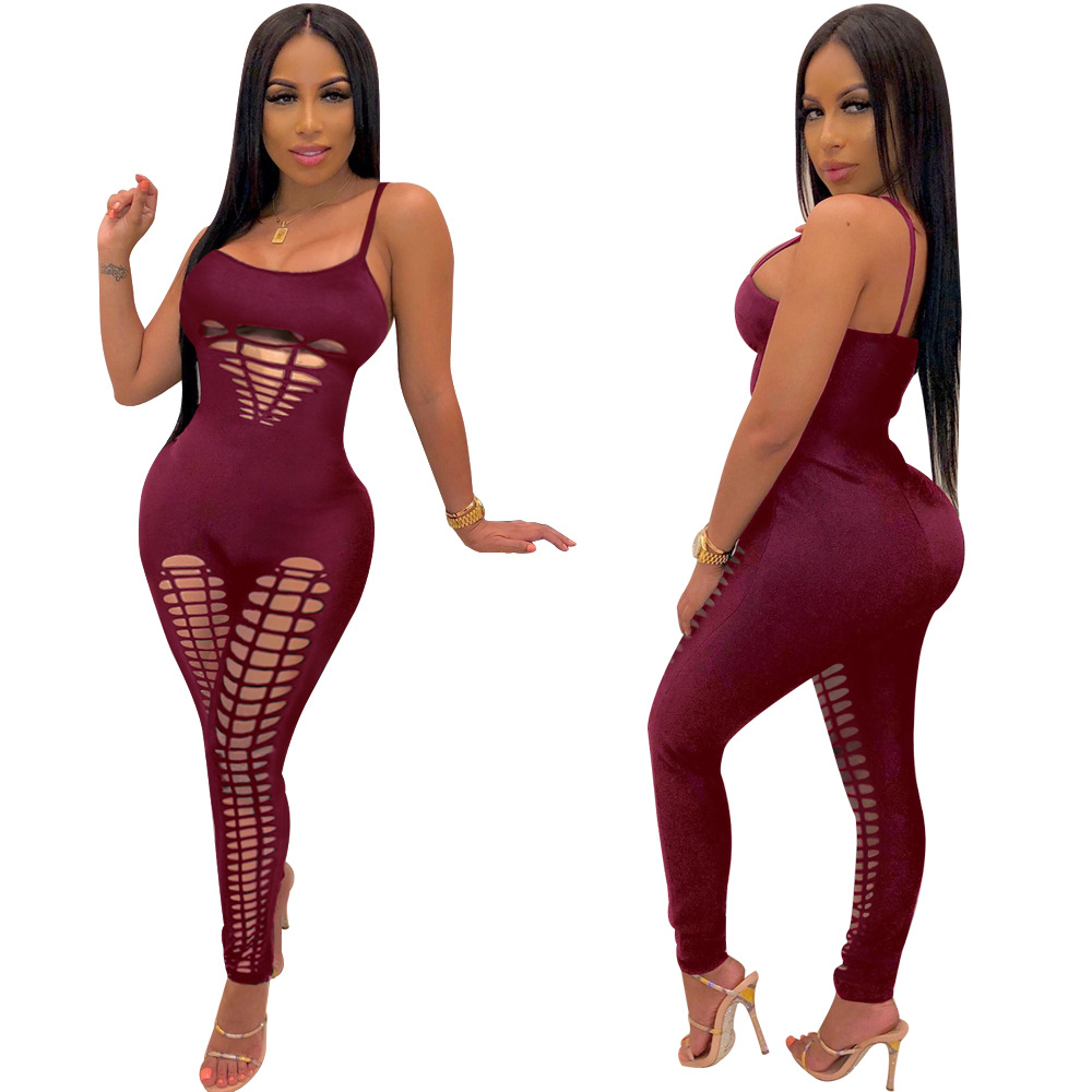 women s Slim Hole Multicolor Sling jumpsuit nihaostyles clothing wholesale NSWNY74518