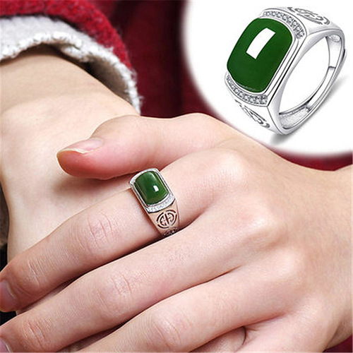 Jin Jiahua Jasper Saddle Open Ring Ring Ring Jade Emerald Stamped National Style Pattern Ring