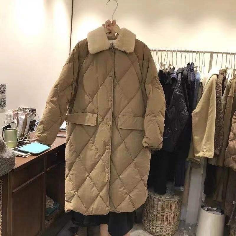 2021冬季长款宽松加厚羊羔毛羽绒服女气质通勤时尚韩版羽绒服外套|ru