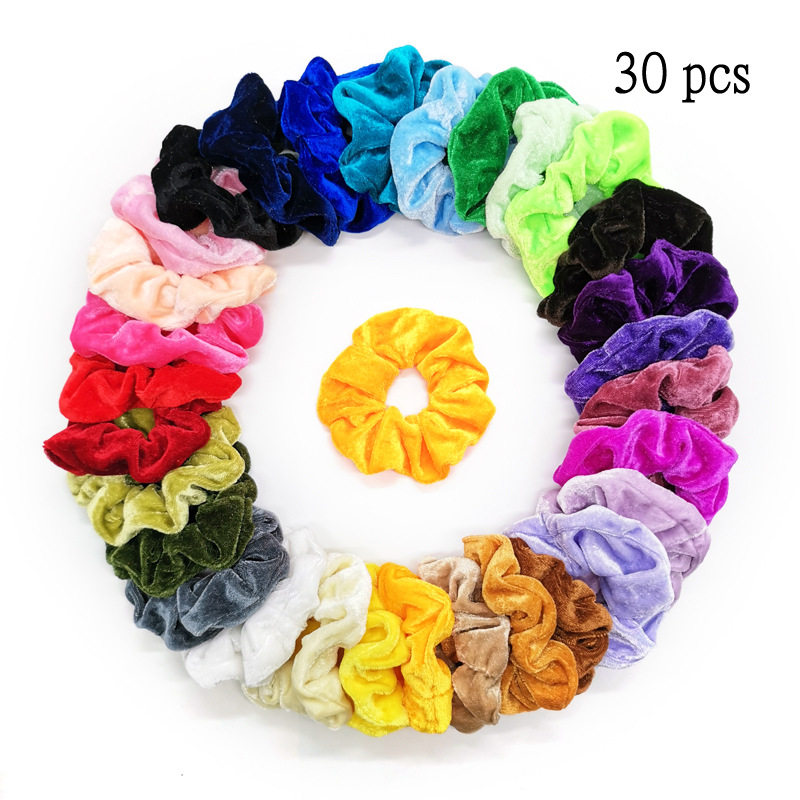 亚马逊跨境欧美金丝绒布发圈发束色丁大号天鹅绒大肠发圈套装厂家|ms