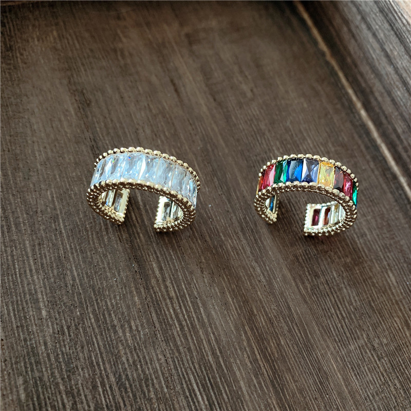 Korean New Ring Rainbow Retro Open Ring Wild Style Earrings Color Diamond Ring Wholesale Nihaojewelry display picture 4