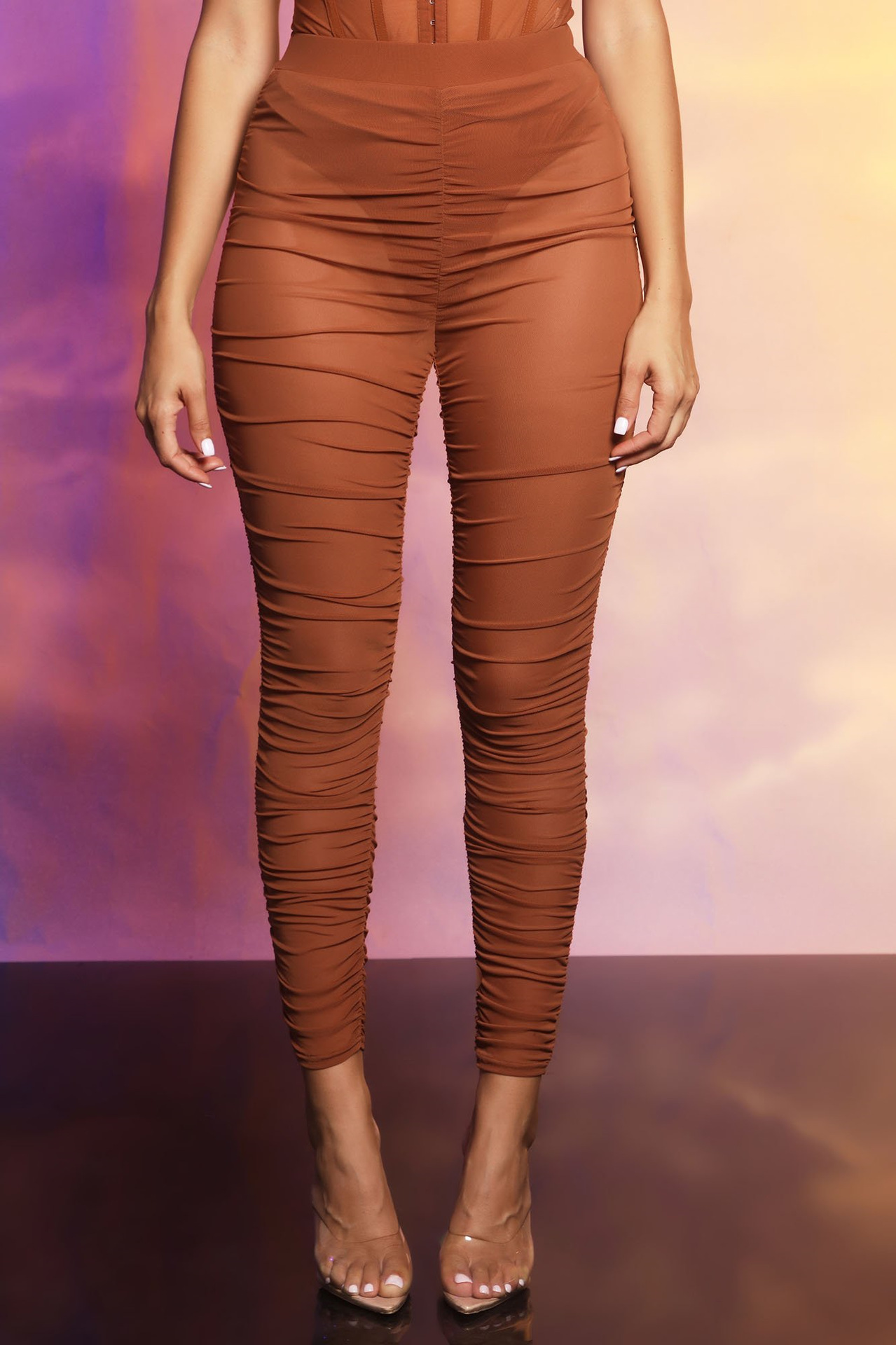 autumn and winter sexy see-through mesh jumpsuit pleated trousers two-piece suit  NSMI26103