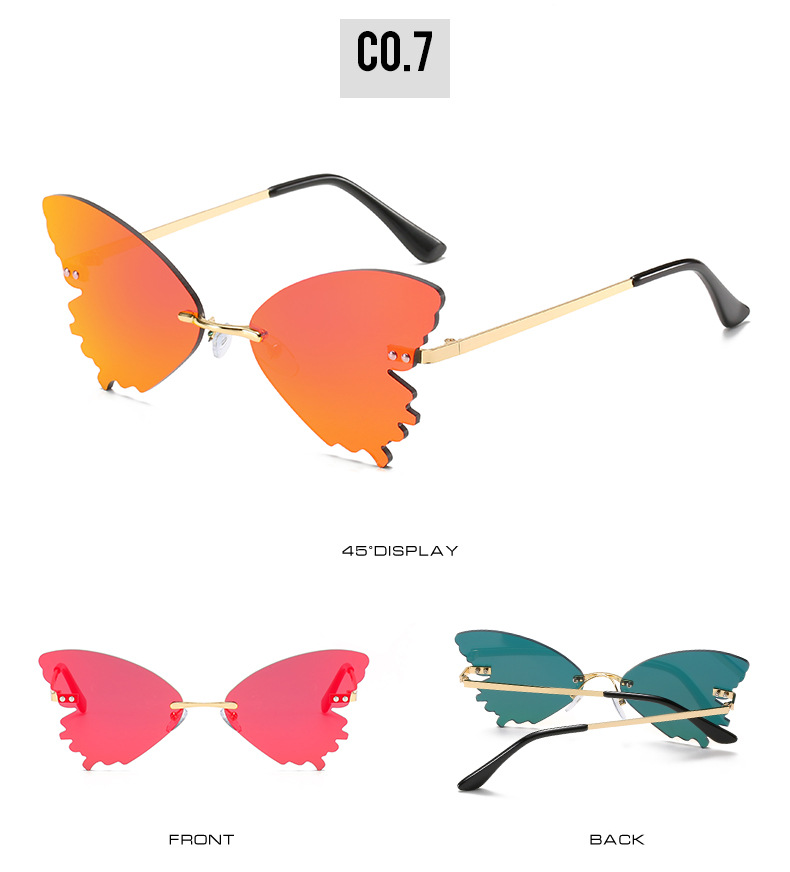 Women's Gender Hip-Hop Novelty Solid Color PC UV400 Protection Butterfly Frame Frameless Women's Sunglasses