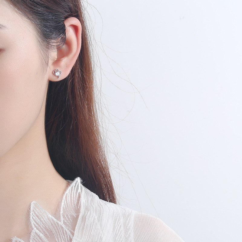 6g Weight Zircon Inlay Material Ear Studs Classification 1 Pair 925 Sterling Silver Zircon Heart Shape Ear Studs