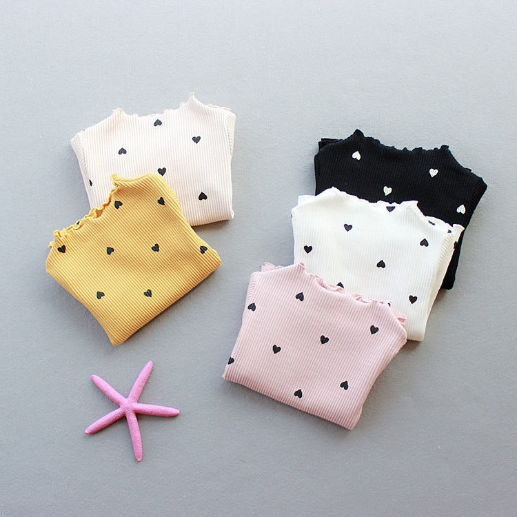 20 Autumn new children's clothing Korean style girls pit stripe love long-sleeved T-shirt children's baby bottoming shirt 6030