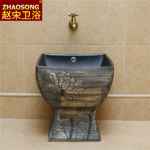 Retro new Chinese style ceramic integrated square mop basin bathroom large mop sink balcony duster trough outdoor
